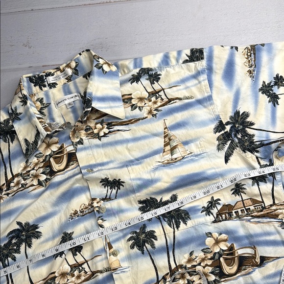 Pierre Cardin Blue Cream Casual Hawaiian Button Down Shirt Island Vibes Size XL - Picture 5 of 6